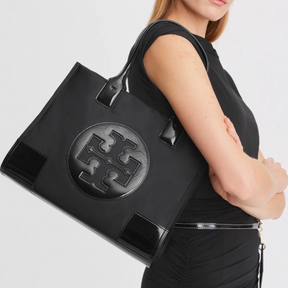 Tory Burch Handbags - Tory Burch Ella Patent Nylon Tote - Black/Navy